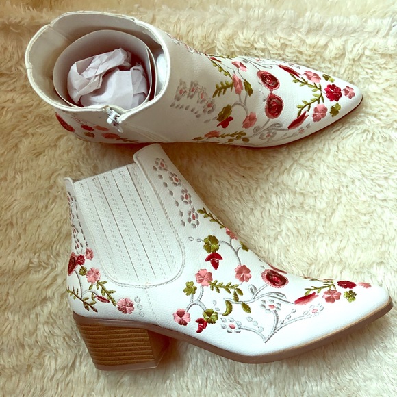 white floral boots